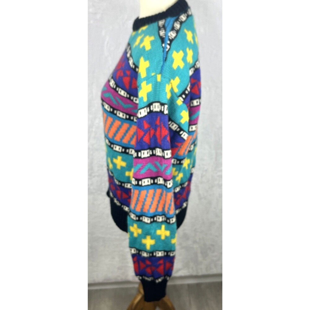 Vintage Columbia Women's Sweater 100% Wool Y2K Artsy Skiing Multi Size Medium - Picture 4 of 12